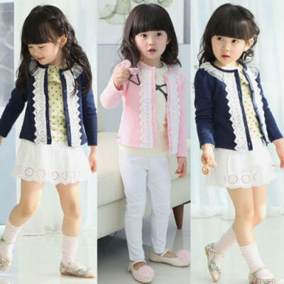 

Cute Kids Girls Long Sleeve Lace Jacket Front-opening Coat Outerwear