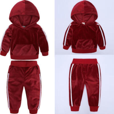 

Toddler Baby Girl 2PCS Velvet Clothes Hooded Tops Pants Warm Outfits Spring Set