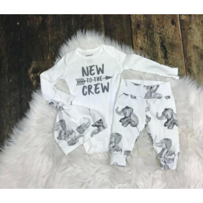 

Newborn Baby Girl Boy Tops Romper Elephant Pants Hat Outfits Clothes Tracksuit