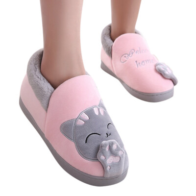 

Rose Women Winter Home Slippers Cartoon Cat Non-slip Warm Indoors Bedroom Floor Shoes