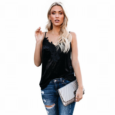 

Vest womens T-shirt velvet V-neck sleeveless print top