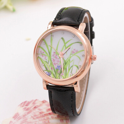 

Montre Femme Relogio Feminino Fashion Grass Painting Pattern Womens Watches Bayan Kol Saaty Simple Minimalism Clock