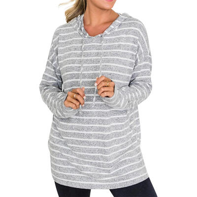 

Striped Autumn Women Long Sleeve Chic Print Drawstring Winter Loose Hoodies