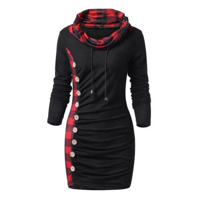

Plaid Trim Cowl Neck Tunic Sweatshirt Dress