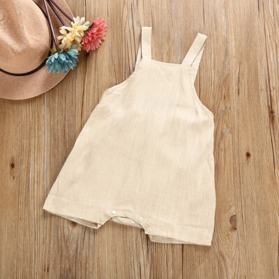 

Newborn Infant Baby Girl Boy Sleeveless Gallus Solid Linen Romper Jumpsuit Set