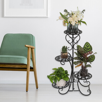 

4 Potted Iron Plant Stand Home Garden Decor Planter Holder Flower Pot Shelf Rack