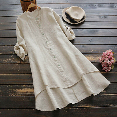 

Nomeni Women Casual Loose Linen Soild Button Thin Long Sleeve Long Shirt Blouse Tops