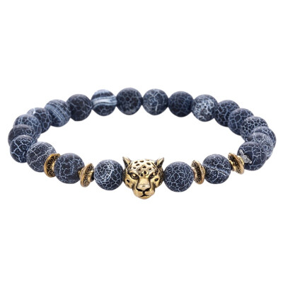 

New Black Weathered Alloy Leopard Head Beaded Bracelet Round Unisex Gifts 8Mm Bracelets