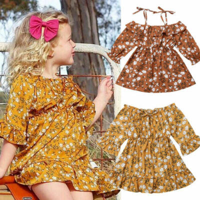 

US Kid Baby Girls Cotton Long Sleeve Floral Dress Toddler Princess Party Dresses