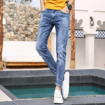 

Gobestart Mens New Fashion Casual Denim Straight Hole Slim Fit Trouser Jeans Long Pant