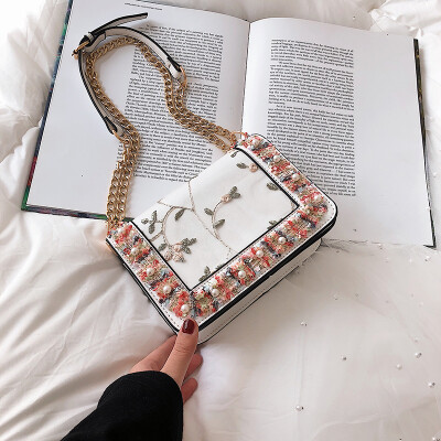 

Summer foreign style small bag chic fresh lace small square bag new 2019 Joker womens bag chain Messenger bag