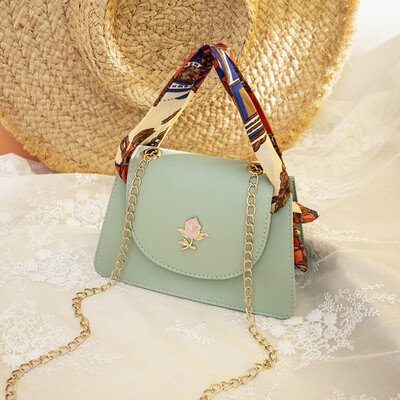 

New Simple Fashion Silk Band Bow Lock Scarf Chain Small Square Bag Luxury Bag Handbag For Women
