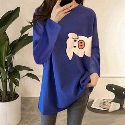 

Tailored Fashion Women Loose Cartoon Print Long Sleeve O-Neck Bottoming Shirt Casual Tops