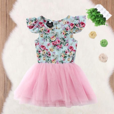 

Lovely Casual Kids Baby Girls Princess Lace Floral Print Tulle Dress Outfits