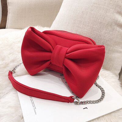 

2018 autumn&winter new simple woolen small bag fashion bow one shoulder diagonal chain women bag tide