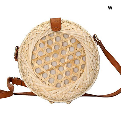 

Women Fashion Handmade Woven Round Straw Bags Summer Beach Style Handbags Bohemian Rattan Crossbody Bags Beach Circular Bags