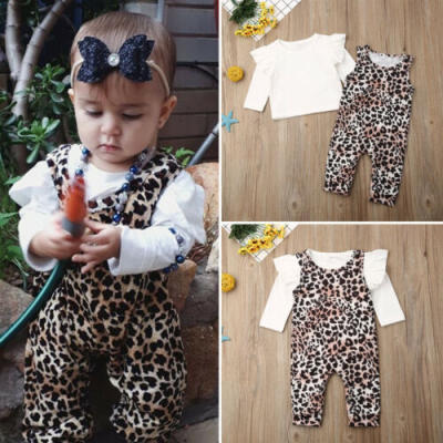 

2PCS Baby Girls Outfits T-shirtRomper Set Toddler Leopard Clothes Tracksuit UK