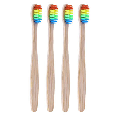 

4pcs Rainbow Head Soft Toothbrushes Bamboo Handle Toothbrush Oral Care Tool