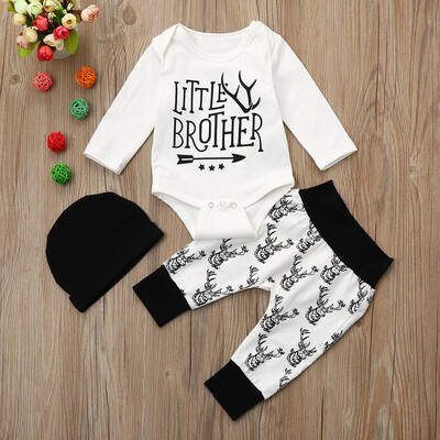 

3Pcs Newborn Infant Baby Boys Letter Romper TopsPants Cap Deers Outfit Set