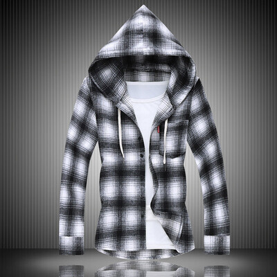 

Toponeto Mens Casual Fashion Plaid Printing Loose Hoodie Removable Long Sleeve Shirt Top