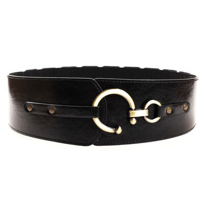 

Womens Wide Waist Belt Elastic Round Buckle PU Leather Corset Cinch Waistband