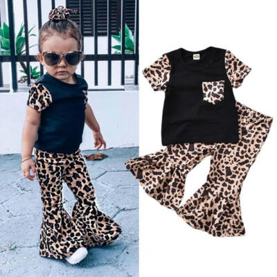 

US Stock Kids Baby Girls Toddler Clothes T-shirt Top Leopard Print Pants Outfits