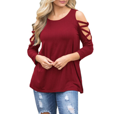 

Nomeni Womens Fashion Solid Long Sleeve Bandage O-Neck Blouse Loose Pullover Top