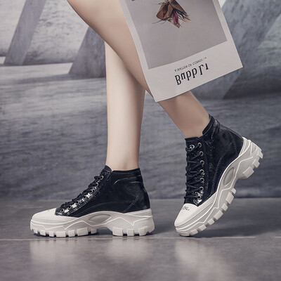 

European high-help shoes womens silver fall all-in-one casual single-layer shoes England high-bottom students shoes