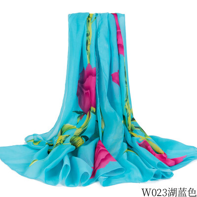 

Womens seaside holiday sunscreen chiffon beach towel rose print silk scarf shawl wholesale W023