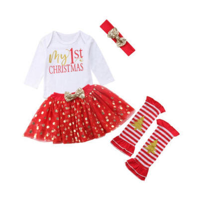 

Baby Girl Dress My First Christmas Infant Tutu 3pcs Sets Romper Sequined Gift