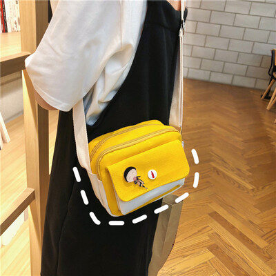 

Small BAG canvas bag lady one shoulder slanting bag leisure Baitao ins harbor chic wind collision color bag
