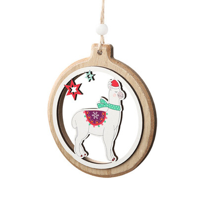 

Merry Christmas Decoration Carving Alpaca Pattern Christmas Deer Wood Elk Pendant Happy Year Decor Christmas