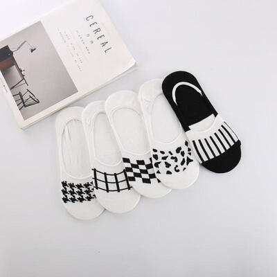 

5 Pairs Fashion Mens Boat Socks Check Pattern Casual Summer Spring Thin Cotton Invisible Socks For Men