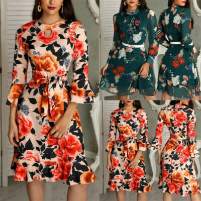 

Women Bandage Bodycon Long Sleeve Short Mini Floral Party Cocktail Casual Dress