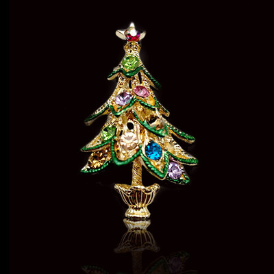 

1Pc New Christmas Tree Crystal Brooches Pins Christmas Fashion Woman Jewelry Gift