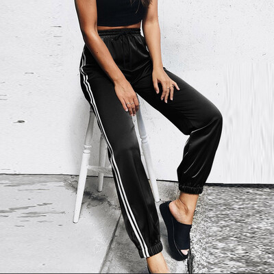 

Tailored Fashion Womens Casual Bandage Stripe Trousers Elastic Ankle Length Pants
