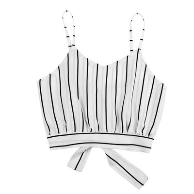 

Womens Spaghetti Strap Lace Up Striped V Neck Camisole