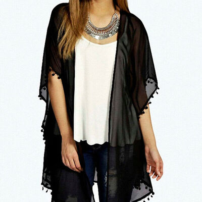 

Ladies Bohemian Beach Sunscreen Cape Lace Plain Cardigan Shawl Chiffon Shirt