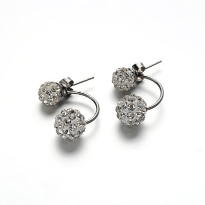 

304 Stainless Steel Polymer Clay Rhinestone Ball Ear Studs Crystal 21mm Pin 08mm