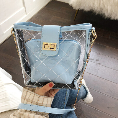 

Qiao Bani 2019 new Korean chic fashion transparent letter bag slant diagonal cross fashion handbags a generation