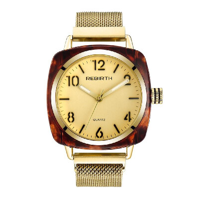 

REBIRTH Fine Quality Movement Square Watch For Women Quartz Watches Golden Watch Band