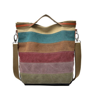 

Women Stripe Canvas Crossbody Bag Casual Shoulder Bags Handbag Big Capacity Shopping Bags Ladies Patchwork Crossbody Totes 10