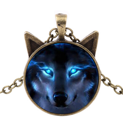 

Unisex Jewelry Retro Wolf Head Pendant Cabochon Long Chain Sweater Necklace