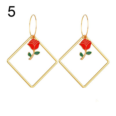 

Fashion Women Hollow Square Bee Cherry Rose Long Dangle Hoop Earrings Jewelry