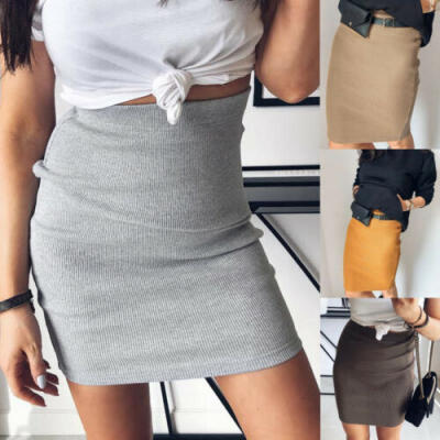 

WOMENS LADIES HIGH WAIST SOLID STRETCHY PENCIL BODYCON WIGGLE MIDI SKIRT SXL