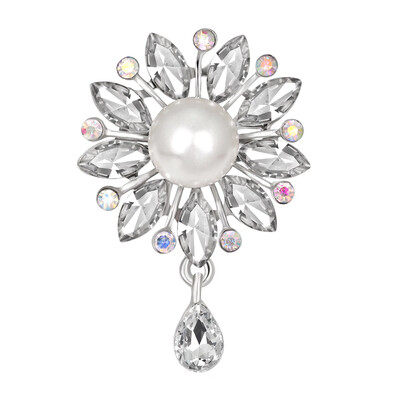 

Sun Silver Pin Wedding Sun Flower Brooch Products Personality Bouquet Pin Pearl Brooch Luxury Rhinestone Bridal