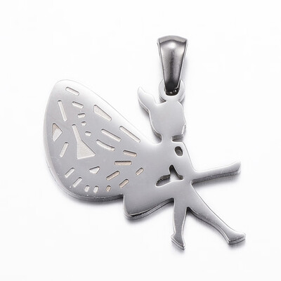 

304 Stainless Steel Pendants Fairy Stainless Steel Color 28x21x15mm Hole 3x5mm