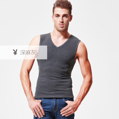 

Playboy PLAYBOY warm vest men plus velvet thick mens bottoming shirt underwear shirt winter cotton Slim middle-aged deep gray