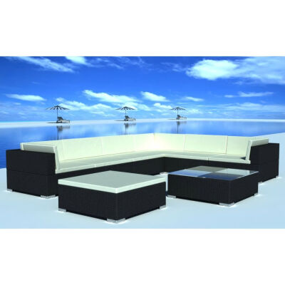 

8 Piece Garden Lounge Set with Cushions Poly Rattan Black