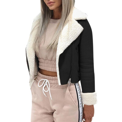 

Toponeto Women Lapel Suede Leather Buckle Cool Pilot Jacket Faux Lamb Wool Motorcycle Jackets